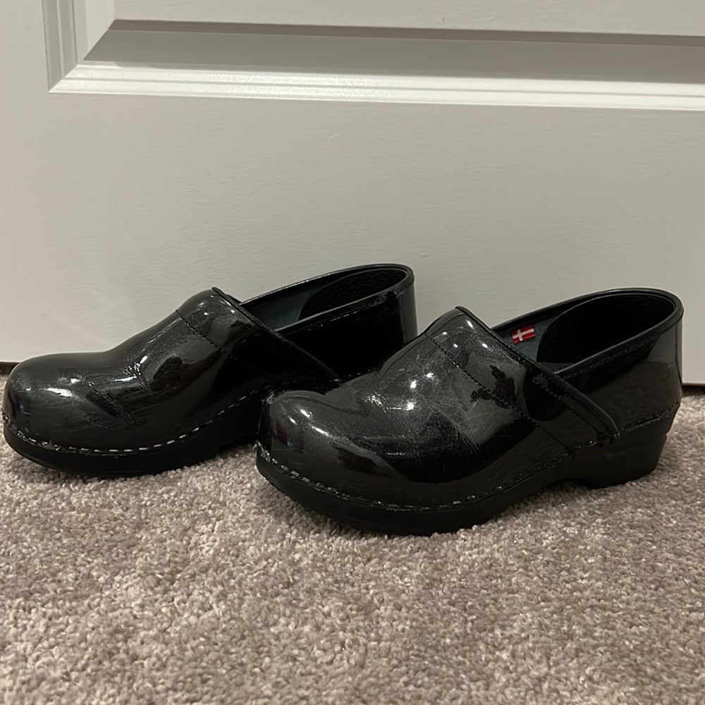 Sanita black patent leather clogs - professional business casual shoes